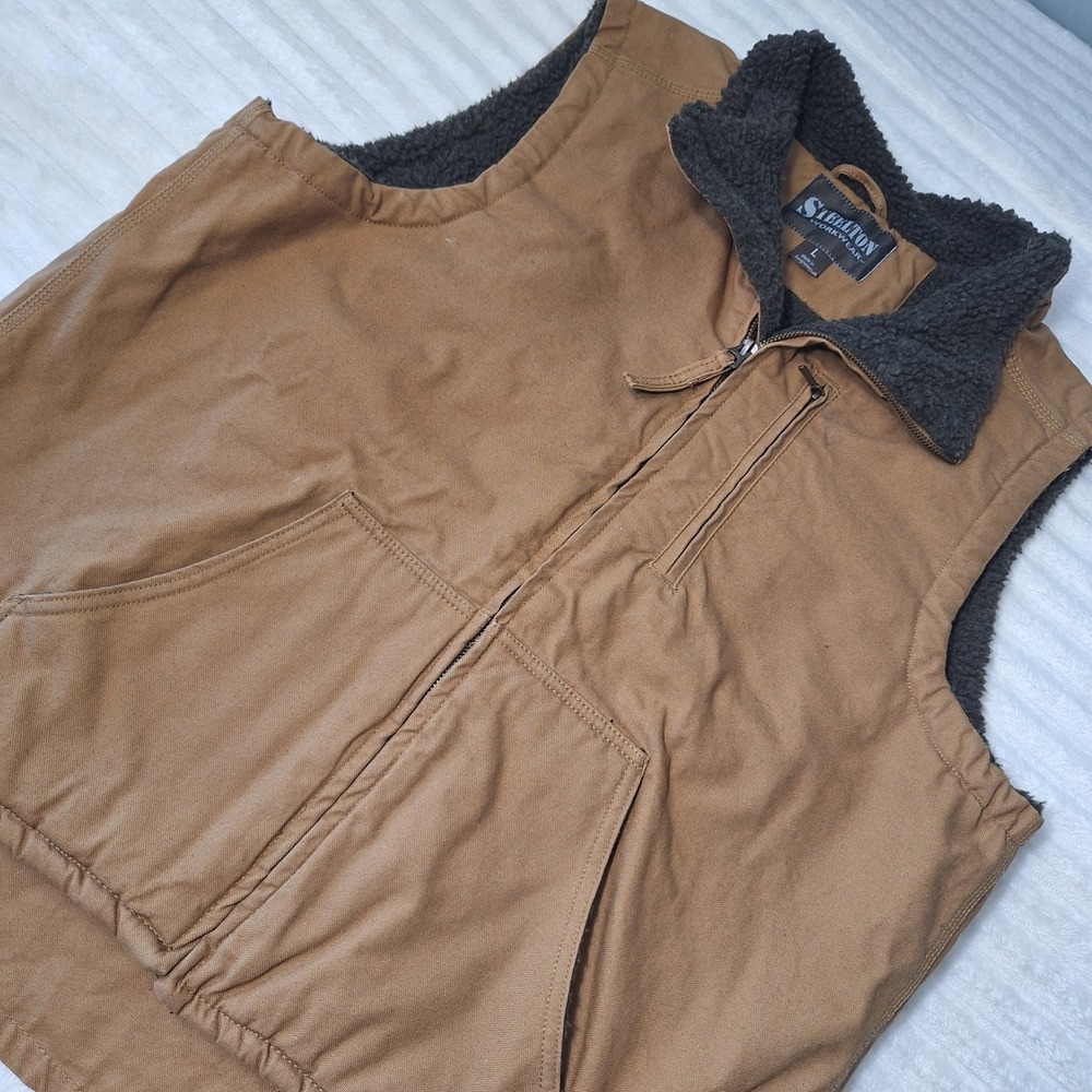 STEELTON WORK WEAR Spera Lined Duck Canvas Vest Mens L Brown Rugged Utility